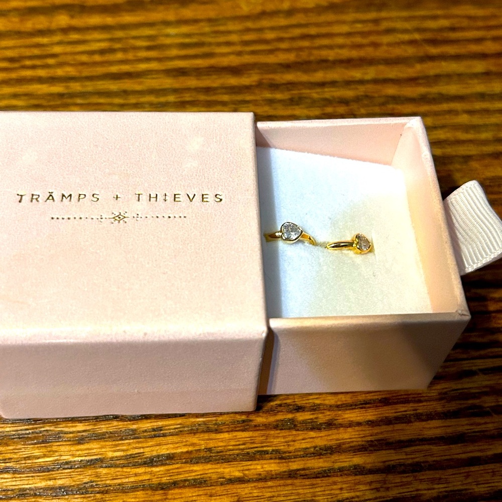 Tramps & Thieves small gold hoops with diamond heart.
